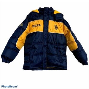 US polo assn boys L puffer hood coat fleece jacket blue snow warm